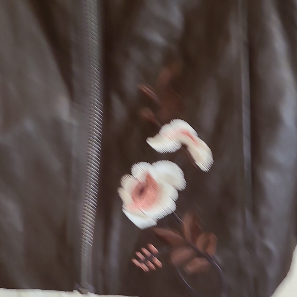 Denim&Co Chocolate Leather Jacket with Floral Design - Picture 3 of 8